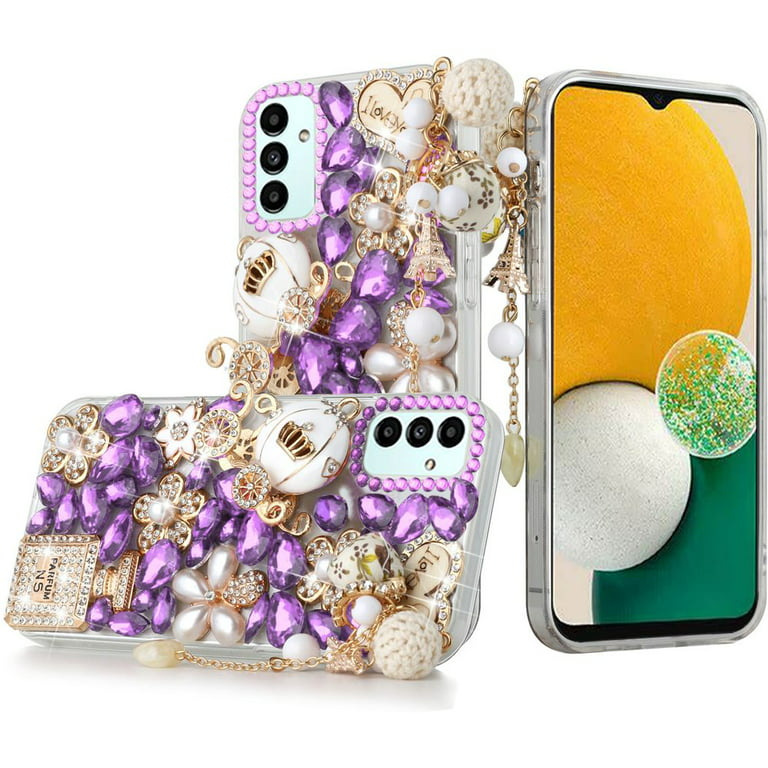 For Apple iPhone 11 (6.1) Luxury Fashion Square Hearts Design Diamonds  Bling Sparkly Glitter with Ring Stand Cover ,Xpm Phone Case [ Heart Purple  Gold ] 