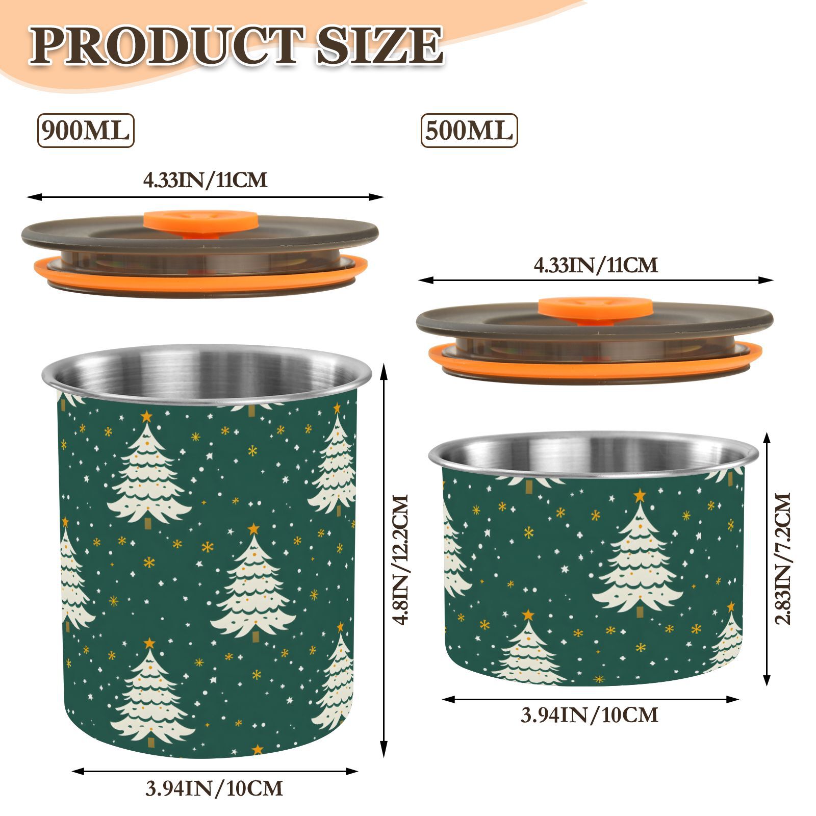 Christmas Tree Snow Airtight Coffee Bean Canister 30oz Food Storage Containers with Lids For Gournd, Tea, Sugar, Flour, Rice, Cereal, Candy Cookie Jar