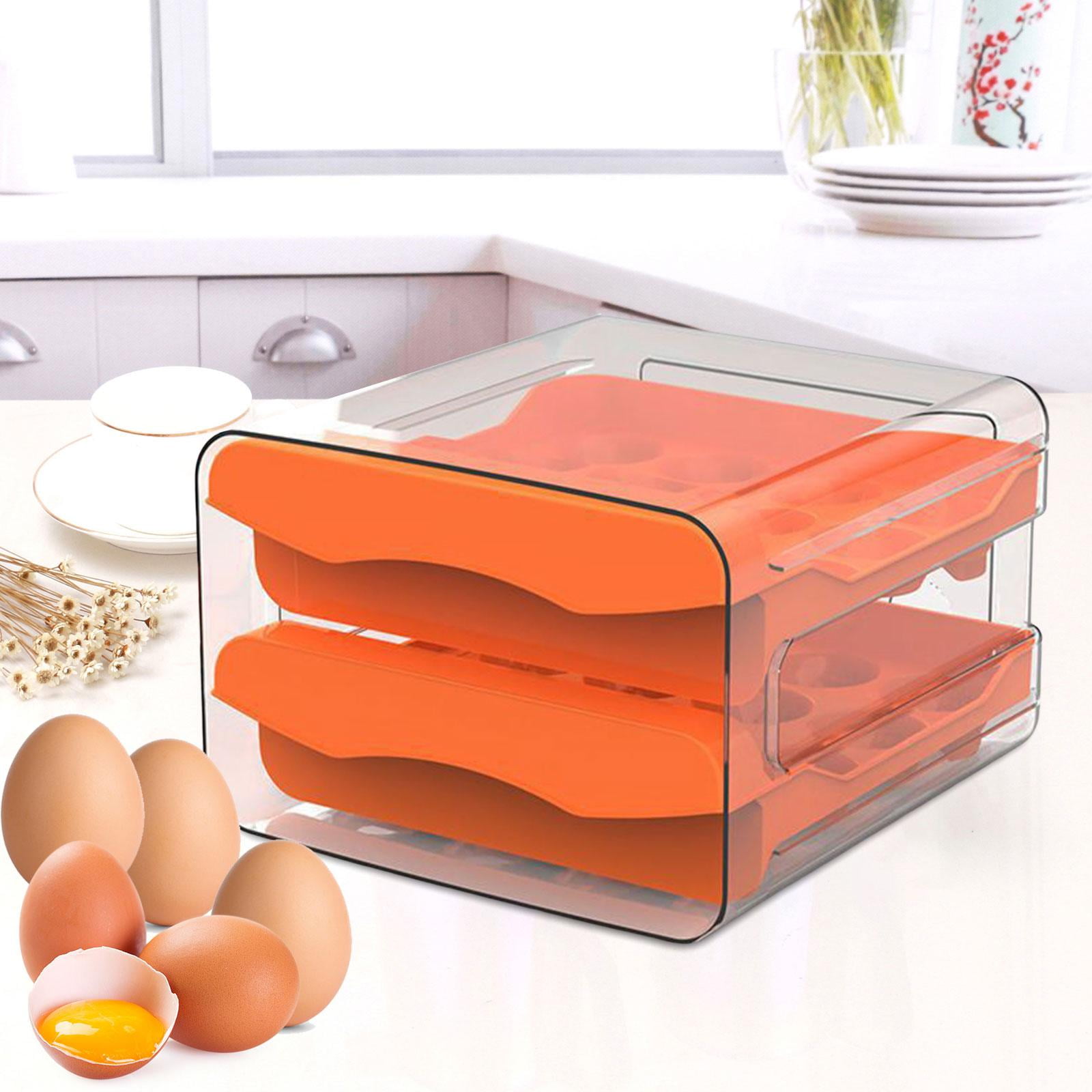 Fiocias Egg Container for Refrigerator 2 Layers Egg Tray Reusable Space Saving Egg Fresh orange