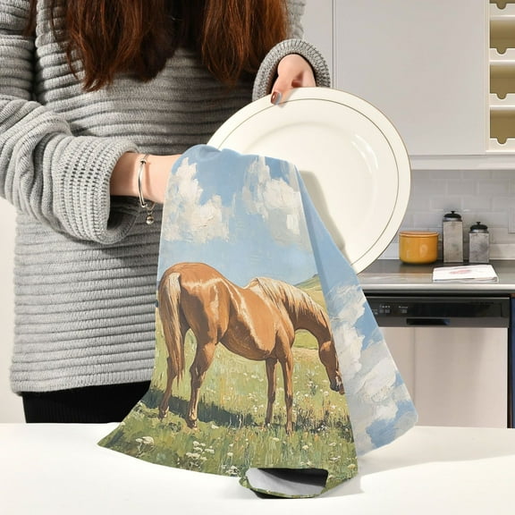 BZSMCE Kitchen Towels Creative Elegant Brown Horse Pattern Durable Kitchen Towel