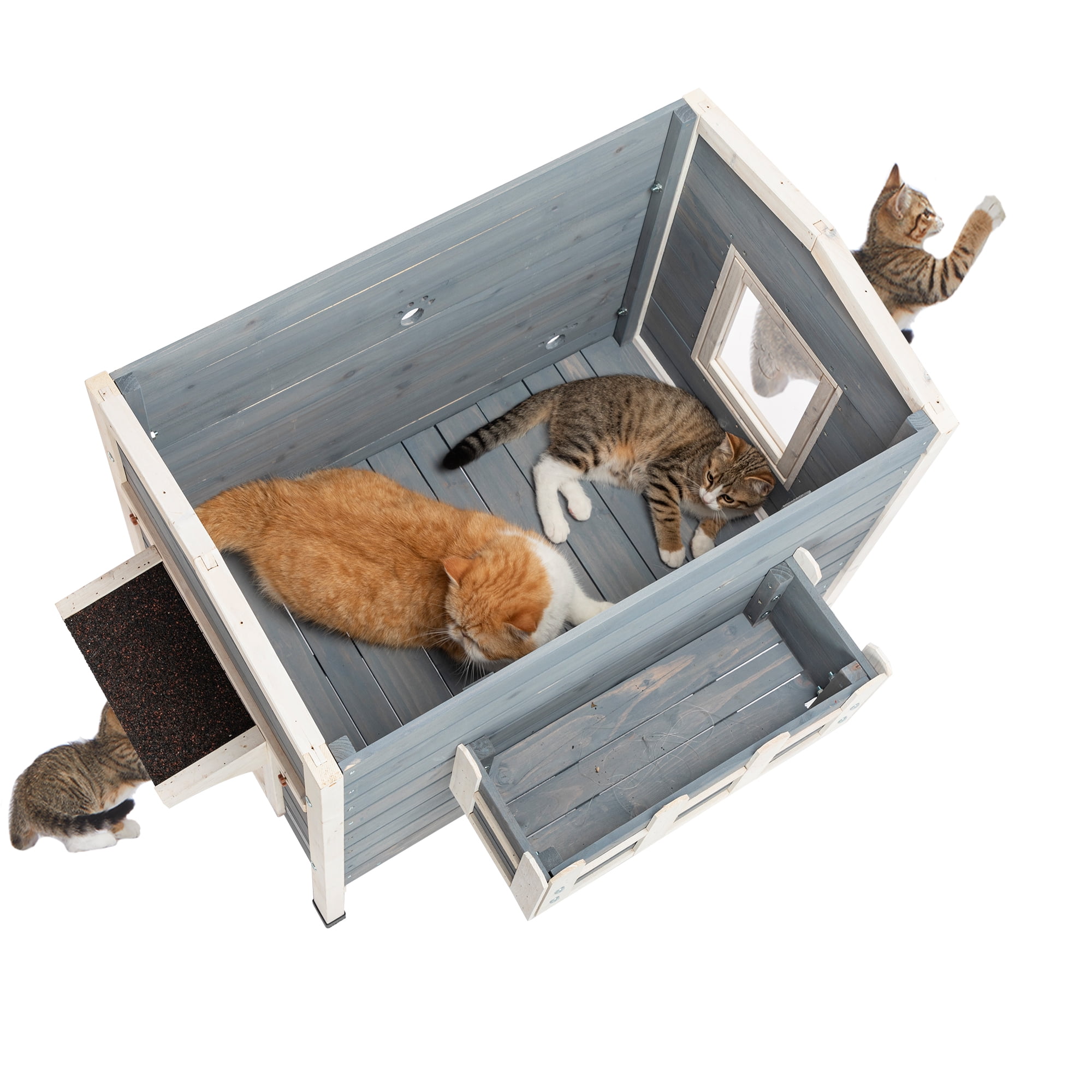 Pefilos 45" Cat House for Outdoor Cats, Wood Cat Condo Weatherproof Cat Shelter with and Escape Door, Gray Pefilos 45" Cat House for Outdoor Cats, Wood Cat Condo Weatherproof Cat Shelter with and Escape Door, Gray