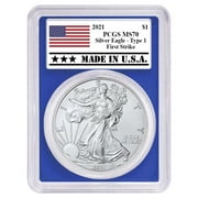 2021 $1 Type 1 American Silver Eagle PCGS MS70 FS Made in USA Label Blue Frame