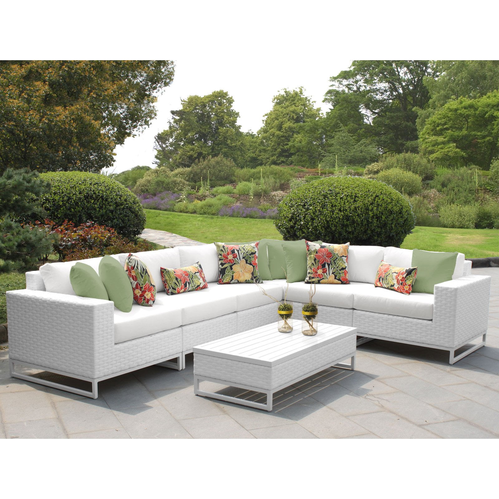 TK Classics Miami Wicker 7 Piece Sectional Patio Conversation Set