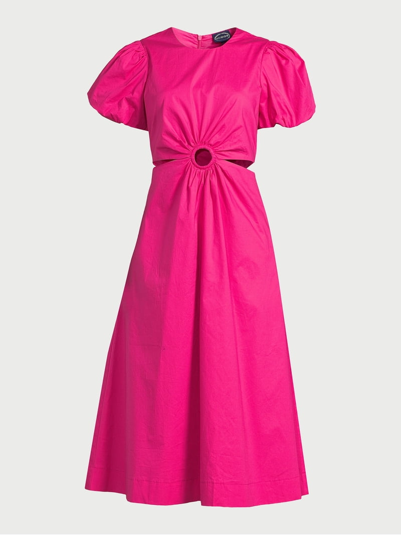 scoop women's cut out midi dress with puff sleeves Scoop Women's Cut Out Midi Dress with Puff Sleeves, Size XL
