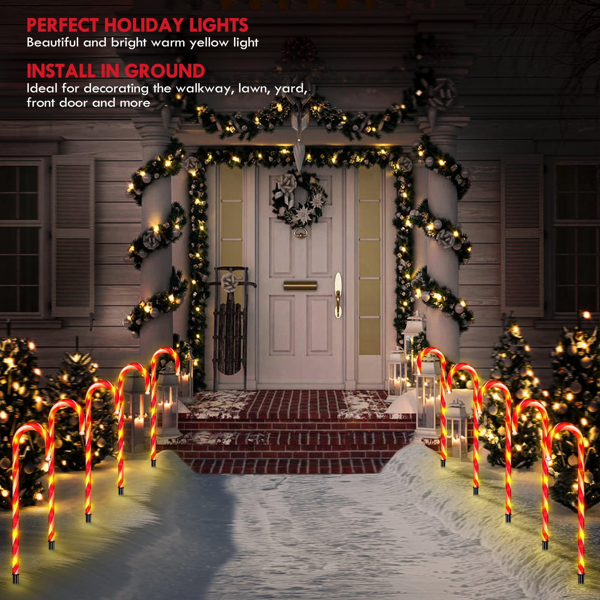 Christmas Candy Cane Lights 21in 10 Pack 8 Lighting Modes Flickering Candy Cane Pathway Marker Outdoor Indoor Waterproof UL Listed Christmas Lighting Decoration Light