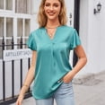 thumbnail image 3 of Jdlsppl Women's V Neck Blouse Short Sleeve Shirt Soft Loose Fashion T Shirt Cool Satin Thin Lightweight Cap Sleeve Green Medium, 3 of 4