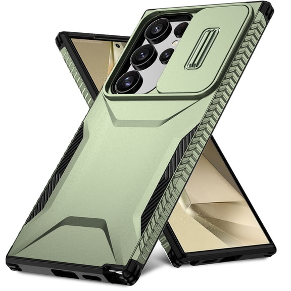 for Samsung Galaxy S25 Edge, Luxury Sliding Camera Cover Soft TPU Hard PC Shockproof Drop Protective Hybrid Stylish Ultra Slim Frosted Anti-slip Grip Case for Samsung Galaxy S25 Edge, Darkgreen
