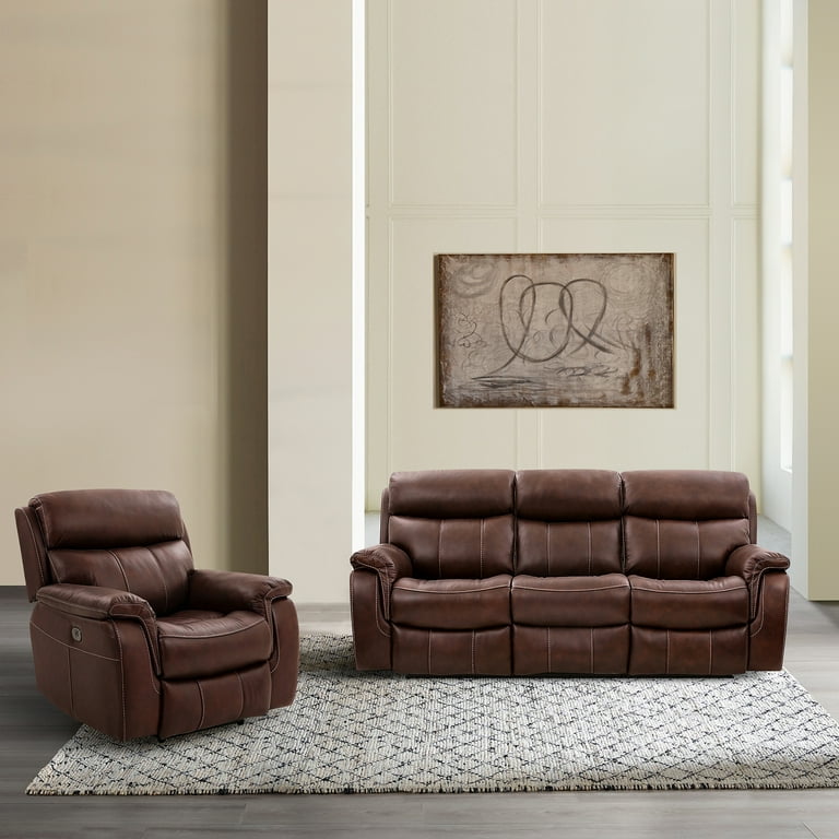 Leather power reclining sofa with power headrest and lumbar sale