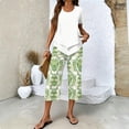 thumbnail image 2 of Women's Leaf Print Two-Piece Set Short Sleeve Tiered Tops Floral Print Wide Leg Capri Pants Summer Travel Outfits, 2 of 6