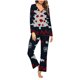 thumbnail image 1 of Puntoco Conjunto de pijama con pantalones largos y cuello en V con estampado navideño para mujer, 1 of 5