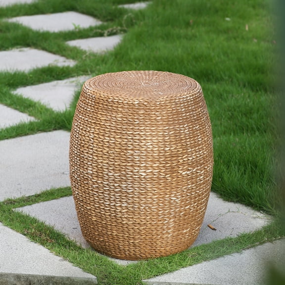 Christopher Knight Home MGO Indoor Outdoor Side Table with Drum Shape, Straw Weave Design, Brown
