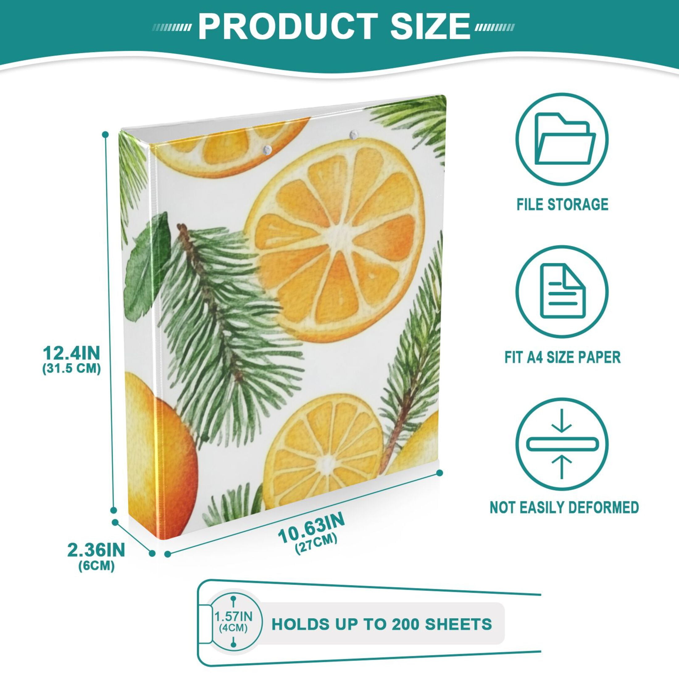 Lemon Orange Slices 3 Ring Binders 1.5 inch Hardcover File Folders with Interior Pockets A4 Size Organizer for School Office Hospital
