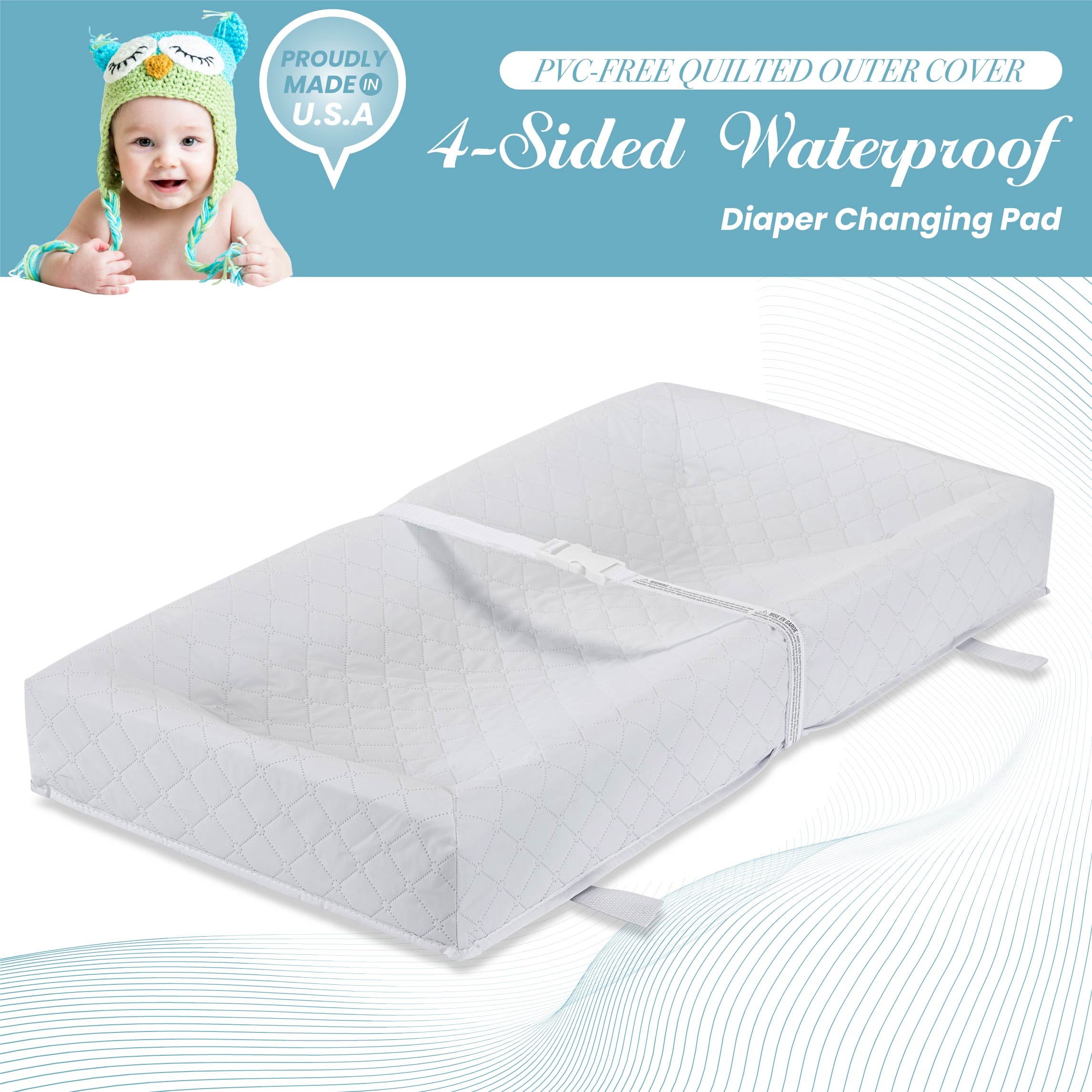 LA Baby 4-Sided Waterproof Diaper Changing Pad with Bonus Washable Cover, White [Combo Pack]