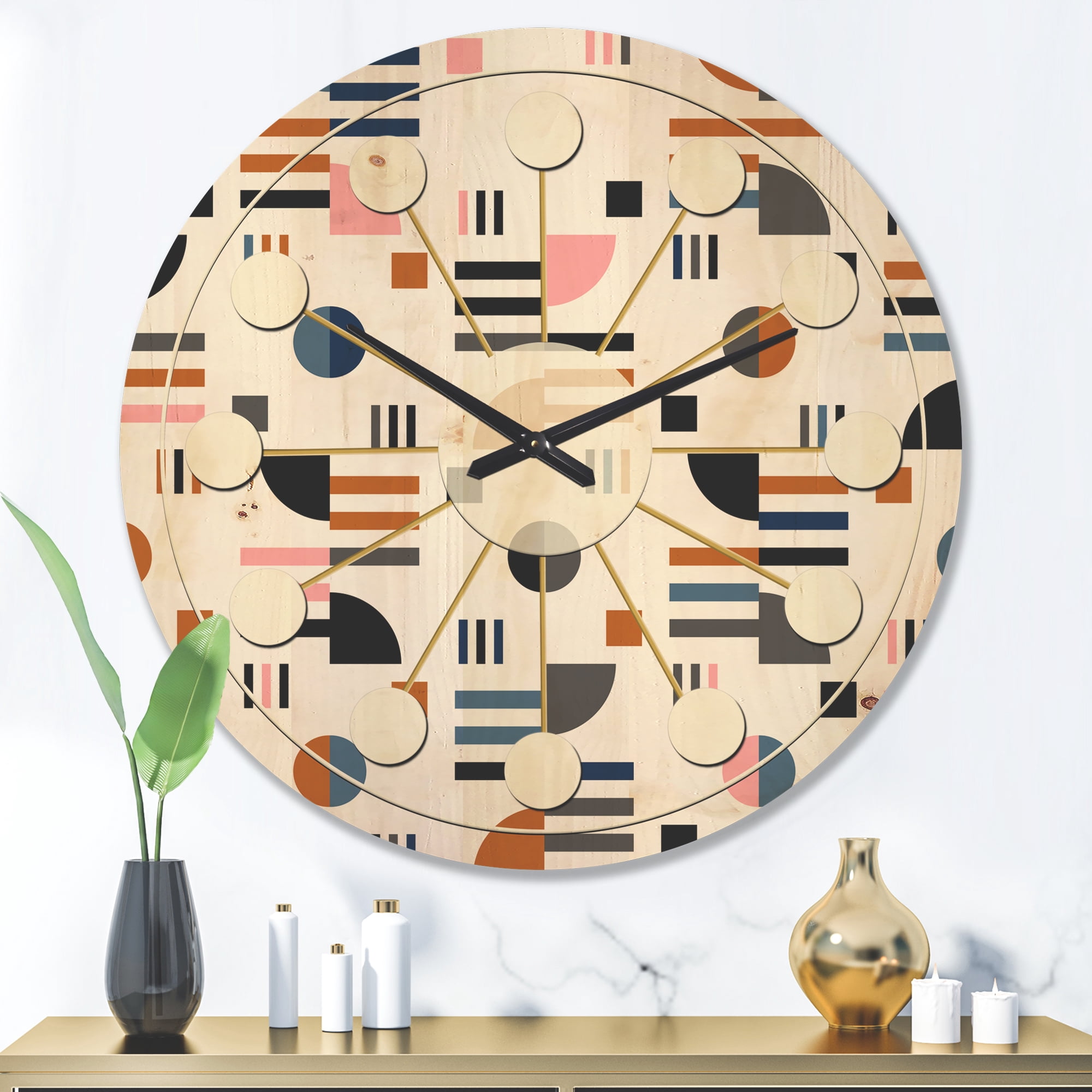 Designart 'Abstract Retro Design XVIII' Mid-Century Modern Wood Wall Clock