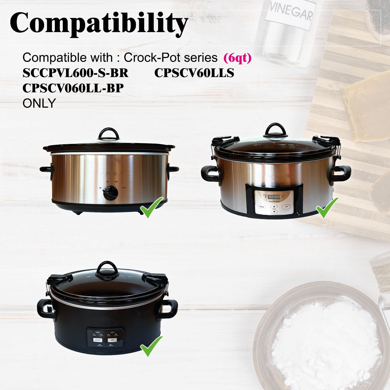 6qt Ceramic Pot Replacement for Crockpot Slow Cooker,ONLY Compatible with Models  SCCPVL600-S-BR, CPSCV060LL-BP, CPSCVC60LL-S