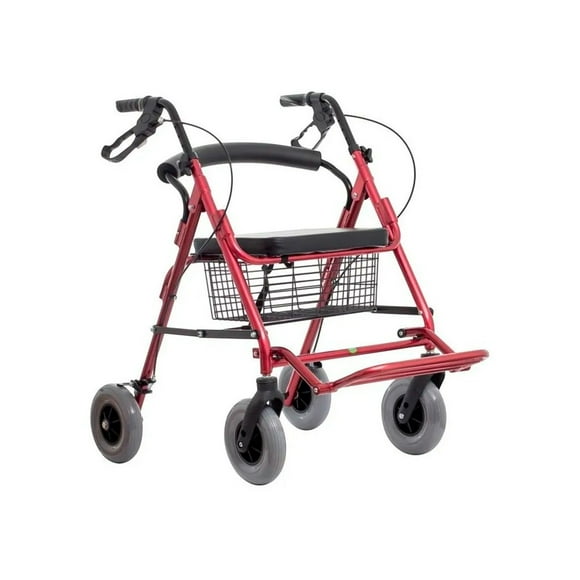 Andadera Rollator Todo Terreno Híbrida con Descansapies con Asiento y Canastilla | Llanta de 20 Cm [Roja]