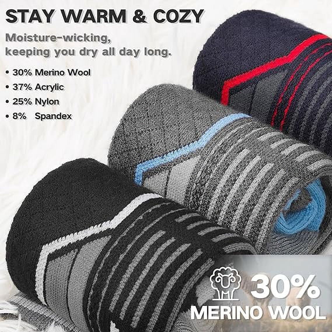 2 Pairs Merino Wool Ski Socks, Men Women Compression Snowboard Winter Thermal Socks for Skiing, Snowboarding, Cold Weather, Winter (Blackgrey USA Size 6.5-8)