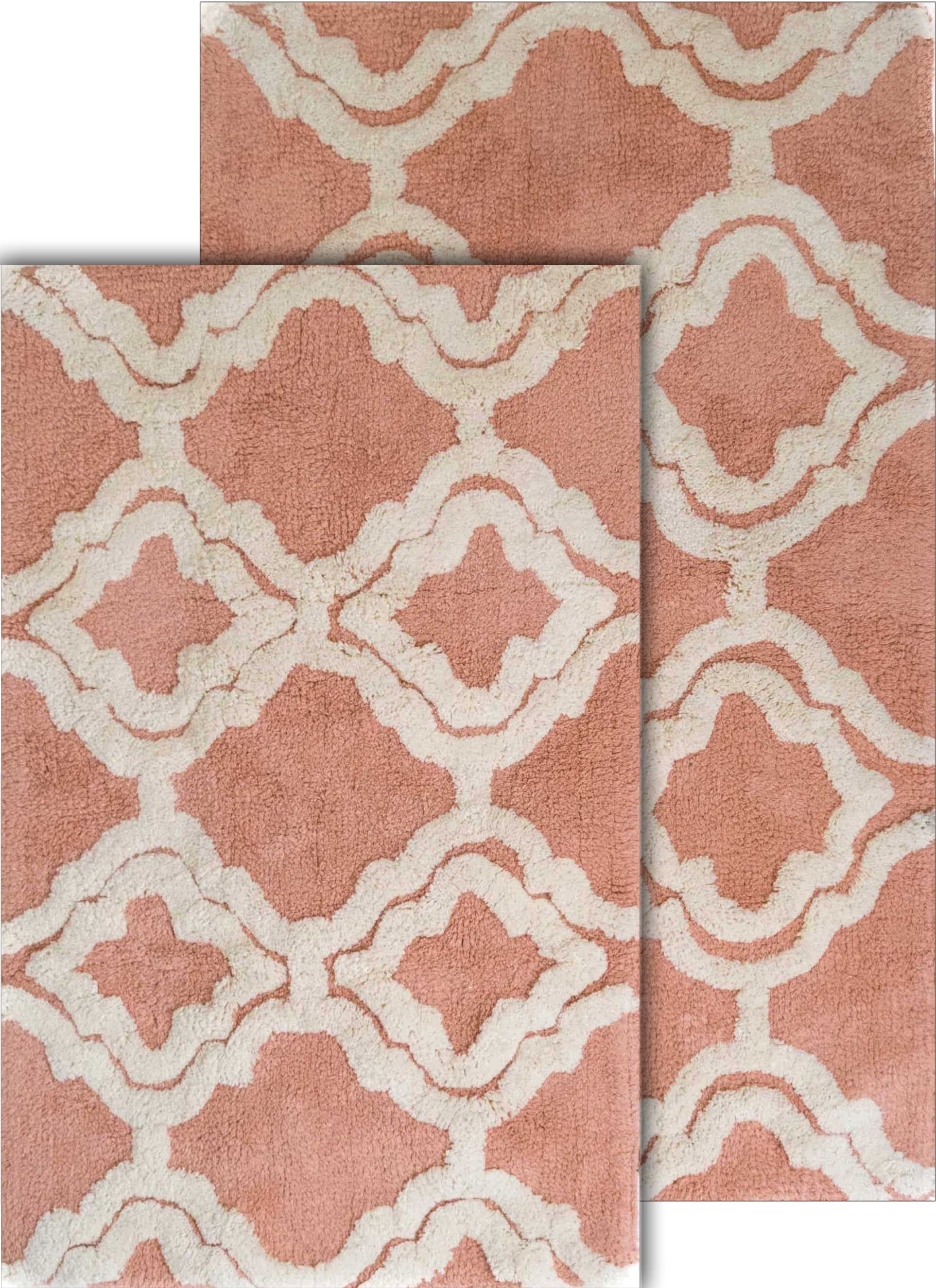 Chesapeake Double Quatrefoil 2pc Salmon & Ivory Bath Rug Set (21"x34