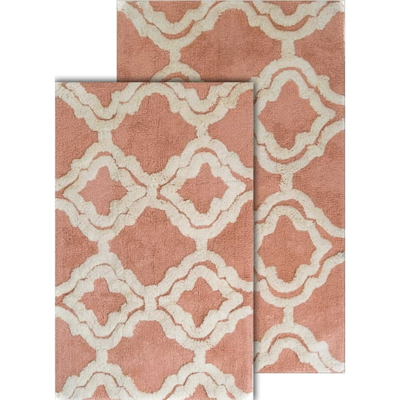 Chesapeake Double Quatrefoil 2pc Salmon & Ivory Bath Rug Set (21"x34" & 24"x40")