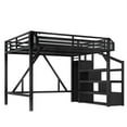 thumbnail image 6 of Queen Loft Bed with Storage Stairs, Shelves and Built-in Wardrobe, Metal Loft Bed Frame with USB Ports and LED Lights, Noise-reduced Design, Black Woodgrain, 6 of 19