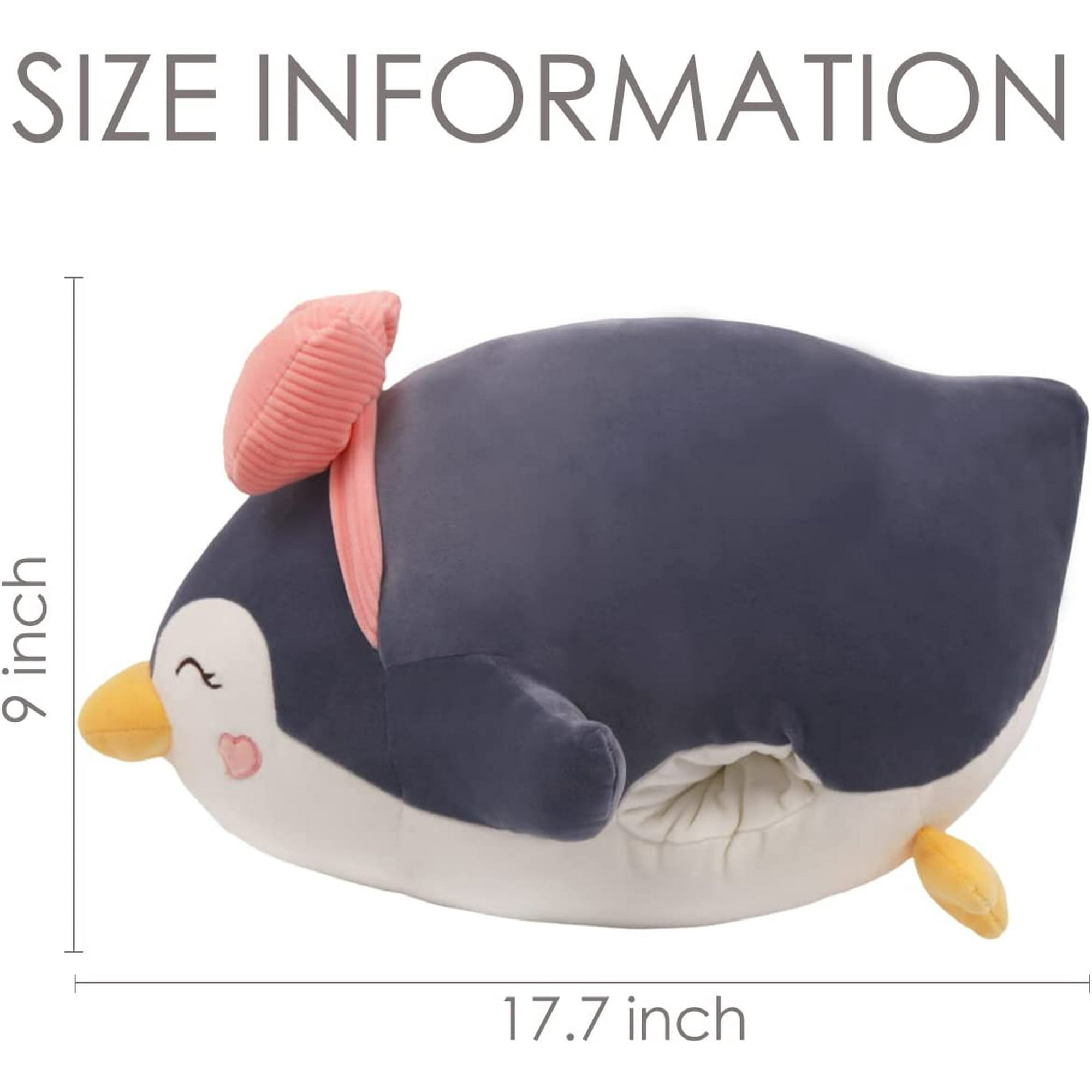 Grey Penguin Plush Pillow Stuffed Animal Snuggly Pillow Cute Plush Toy Snuggle Buddy Plushie Kawaii Soft Hugging Pillow for Kids Boys Girls 17in 42cm