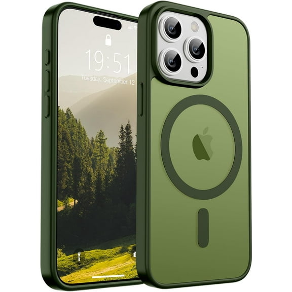 Magnetic for iPhone 15 Pro Max Case [Compatible with MagSafe] [10 FT Military Grade Drop Protection] Slim Translucent Matte Shockproof with Anti-Fingerprint Phone Case,Cangling Green