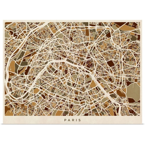 Great BIG Canvas | Rolled Michael Tompsett Poster Print entitled Paris France Street Map