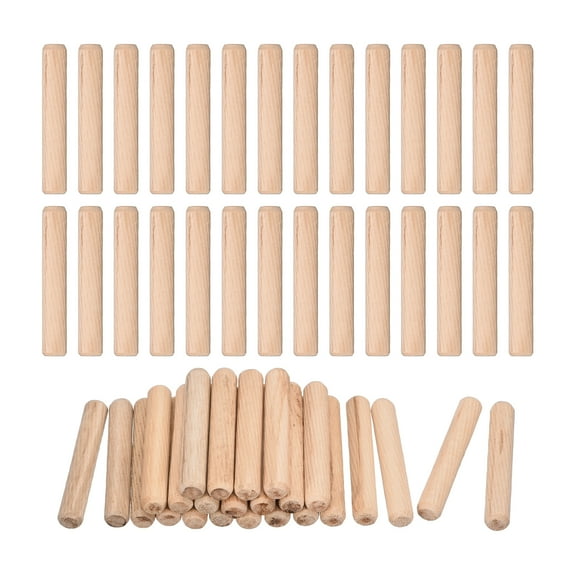 Uxcell 120 Pcs Wooden Dowel Pins 10x60mm(0.39x2.36) Fluted Beveled Ends Wood Dowel Pegs Dried Hardwood for Woodworking Furniture Shelf