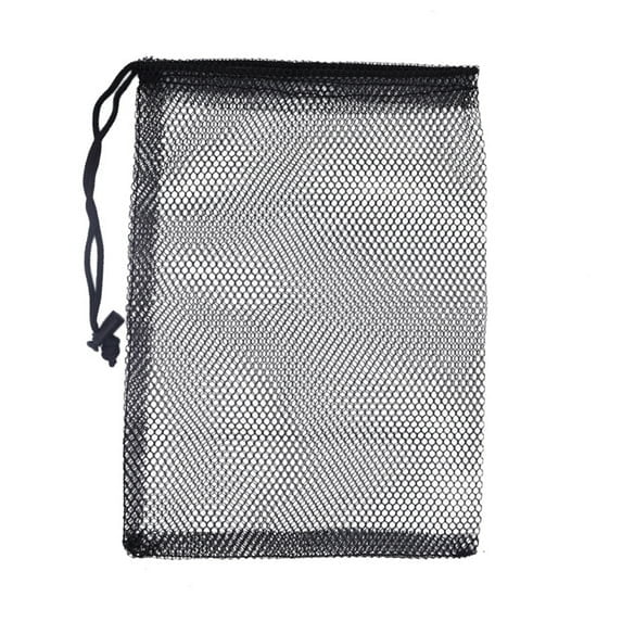Nvzi Bolsa de malla para almacenamiento, negra, de gran capacidad, con cordón grueso y cierre de hebilla, ideal para almacenamiento y viajes. Medidas: 7,87 x 9,84 pulgadas. 1 unidad.