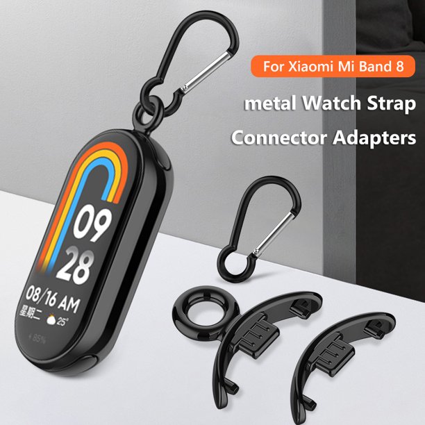 Adaptador De Pulsera Conectores de correa de reloj de metal para Xiaomi Mi Band 8 (2PCS Negro con mosquetón)