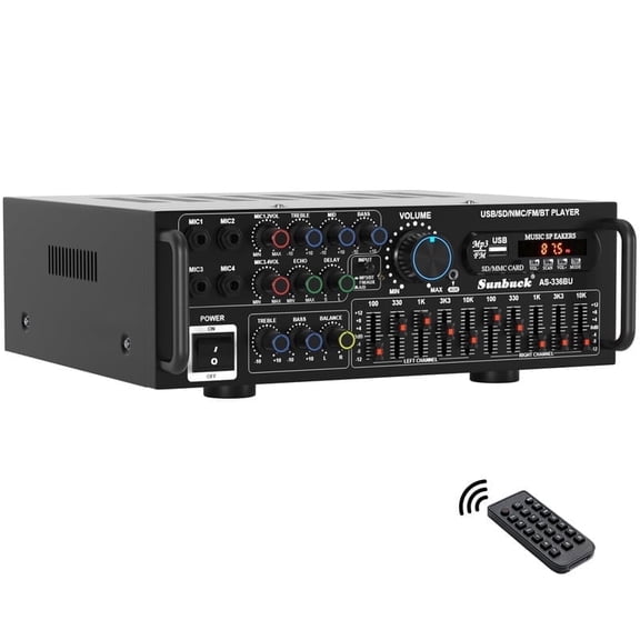 Stereo Receivers with Bluetooth 5.0 HiFi Sunbuck 2000W Stereo Power Amplifier Karaoke FM USB SD AUX Remote, Home Theater Audio Stereo System Components, Receiver for Speaker