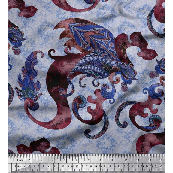 Soimoi Cotton Duck Fabric Leaves Paisley Printed Fabric 1 Yard 42 Inch Wide