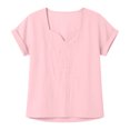 thumbnail image 3 of cocolona Linen Tops for Women Summer Solid Color V Neck Short Sleeve Shirts Dressy Casual Blouses, 3 of 6