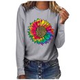 thumbnail image 3 of Floleo Clearance Fall Clothes For Women Women's Casual Loose Round Neck Long Sleeve Sunflower Print Top Blouse T-shirt Gray, 3 of 5