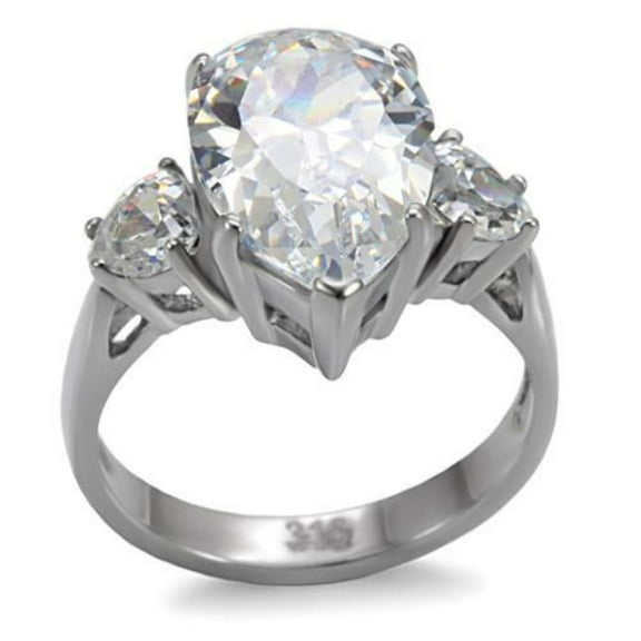 Stainless Steel Women's Engagement Ring with Pear Cubic Zirconia Stones - Size 7