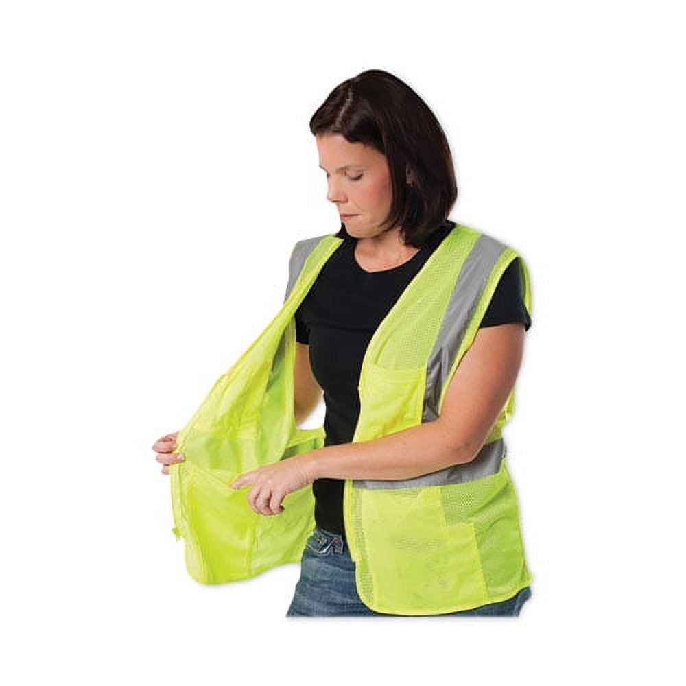 ANSI Class 2 Four Pocket Zipper Safety Vest, Polyester Mesh, 3X-Large, Hi-Viz Lime Yellow | Bundle of 10 Each