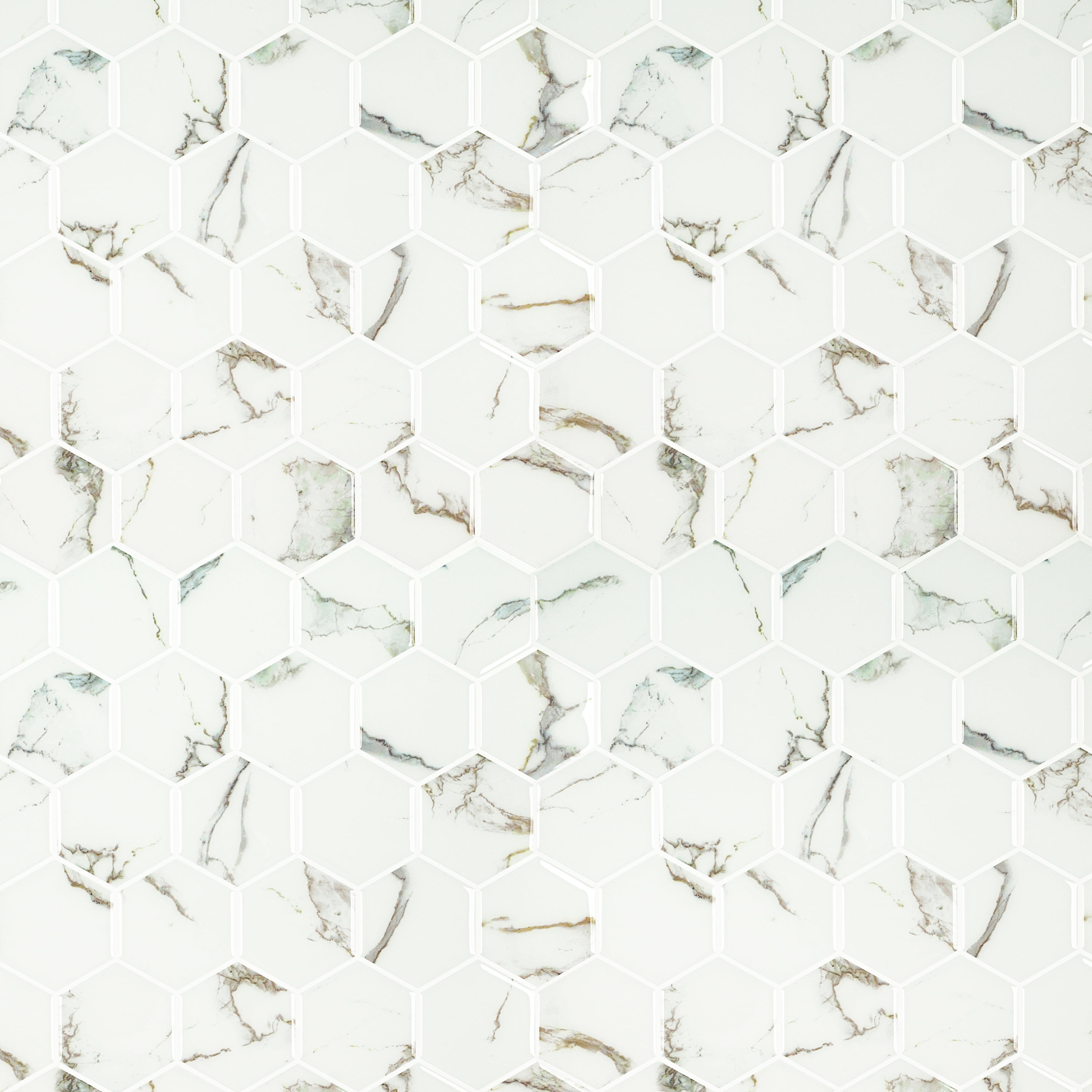 Mainstays 10 in. W x 10 in. L White Marble Hexagon Peel & Stick Mosaic Wall Tile (2.72 Sqft / pack)