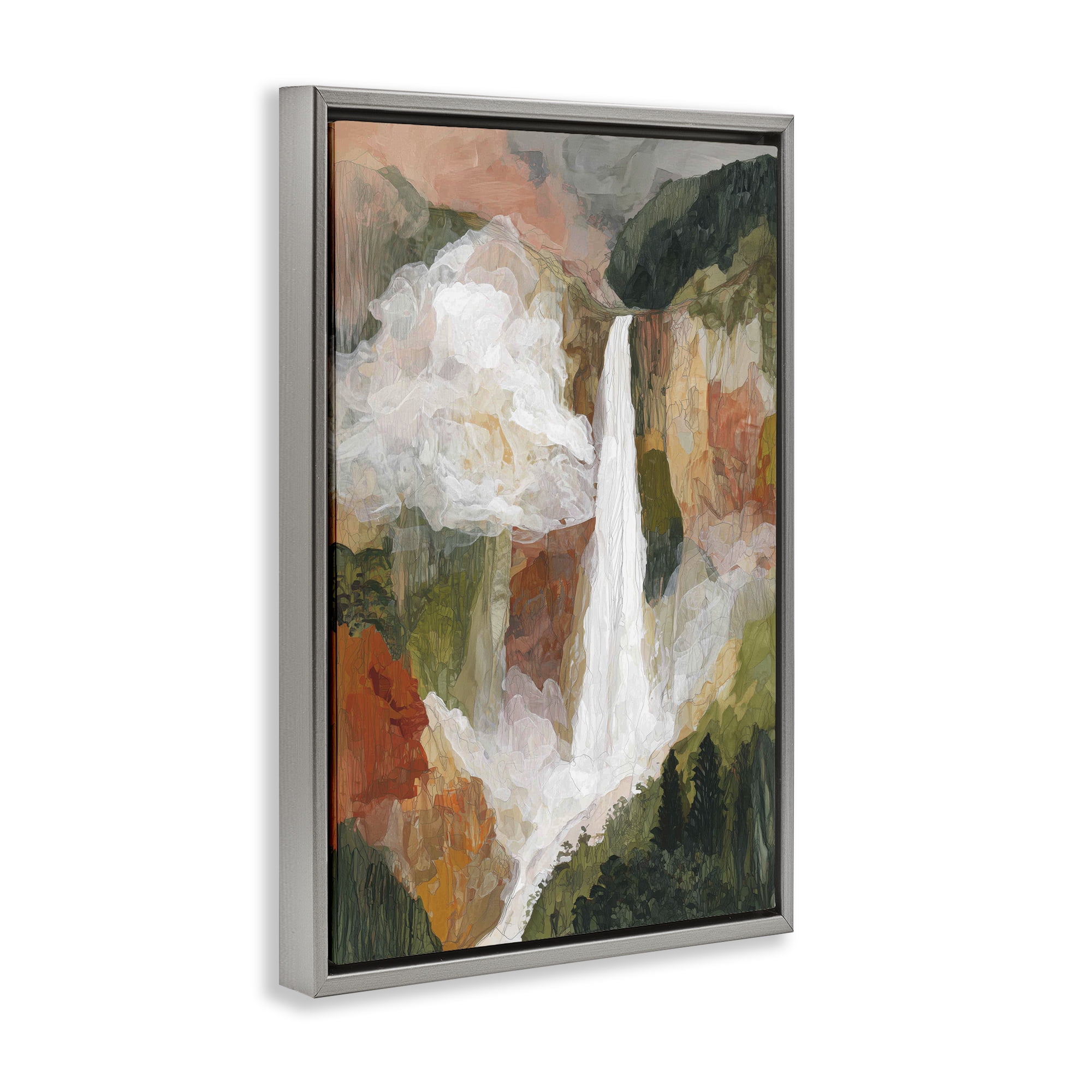 Stupell Industries Mountain Waterfall Landscape Gray Framed Floater Canvas Wall Art, design by Chromatic Storm Studio
