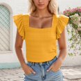 thumbnail image 3 of Lixiuxyad Women Basic Tee Women's Floral Print Short Sleeve Blouse Ruffle Hem Square Neck Tops Summer Fashion Casual Tunic Shirt For Ladies,Yellow, 3 of 6