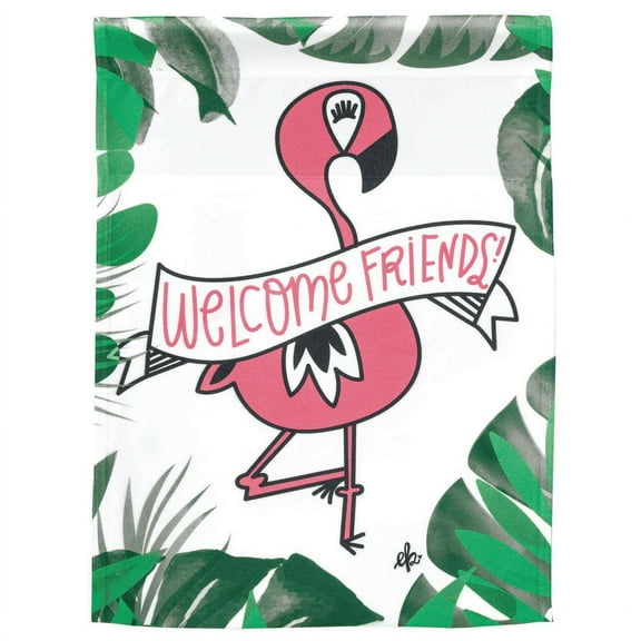 Magnolia Gardens M080161 13 x 18 in. Flamingo Welcome Friends Printed Garden Flag