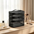 thumbnail image 3 of Triple Layers Cosmetic Travel Bag, Large Capacity Mesh Makeup Organizer, Water-Resistant Toiletry Case, Black, 3 of 5