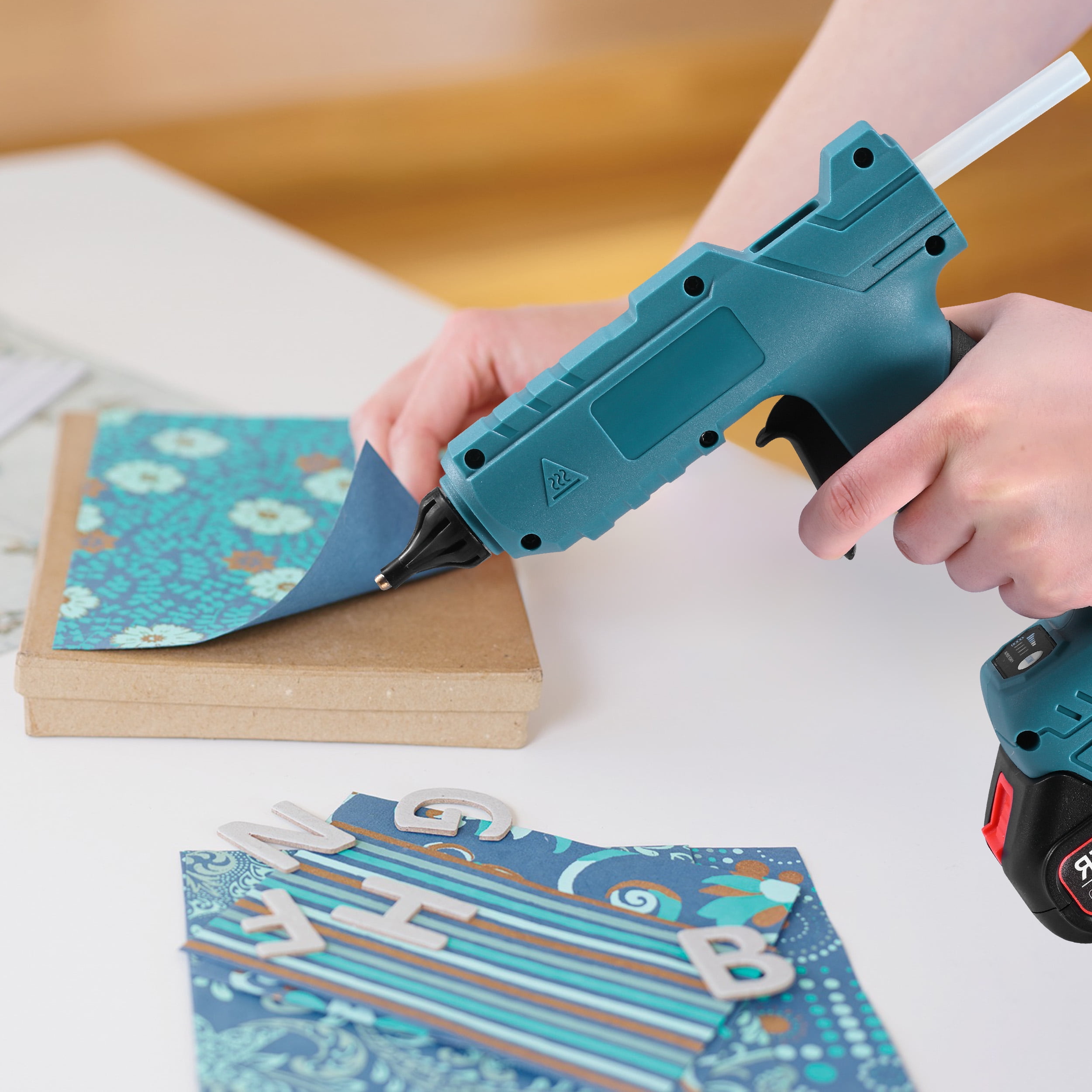 Doulami 100W Cordless Hot Glue Gun with 2.5A Battery and 40 Pcs Glue Sticks Perfect for Crafts