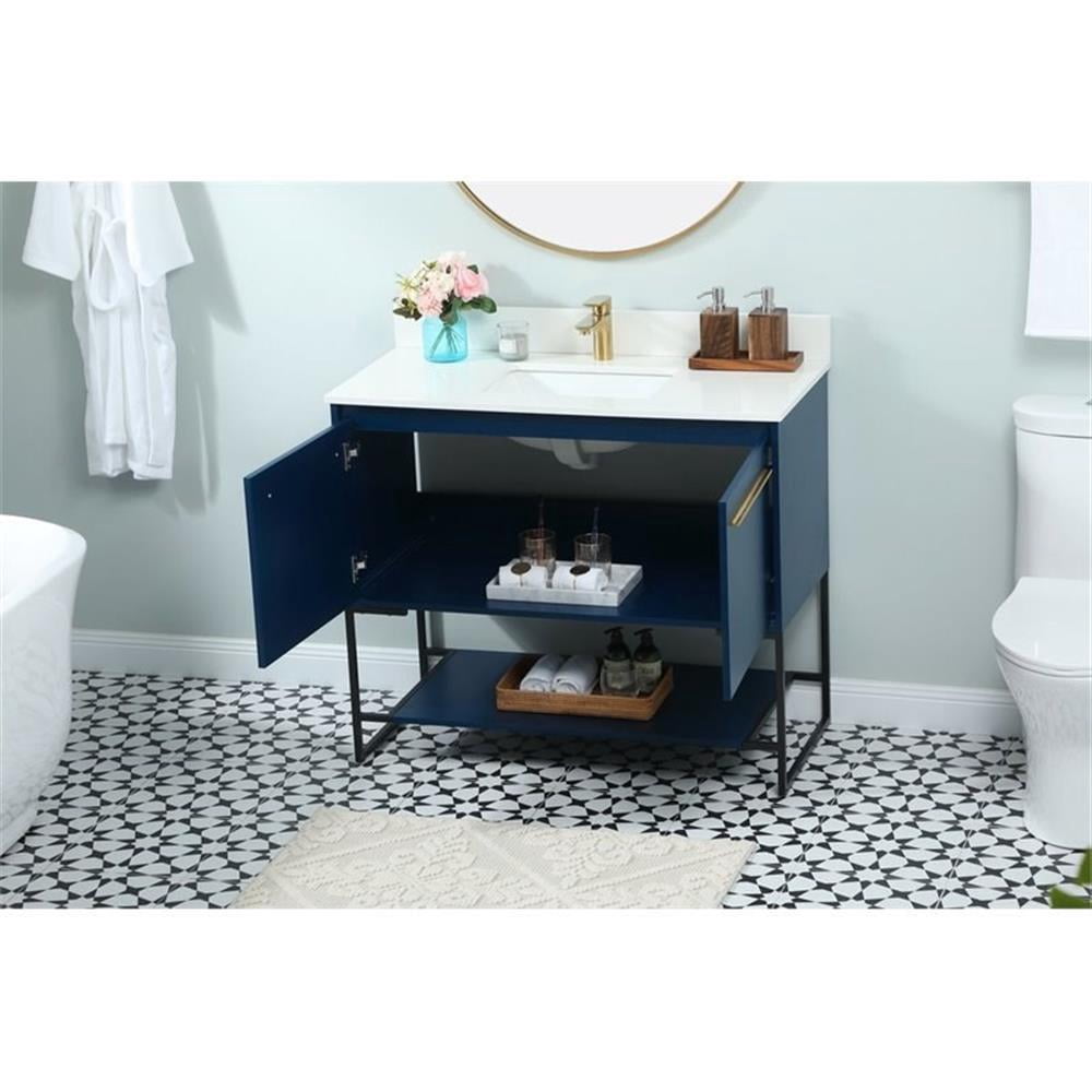 40 inch single bathroom vanity in blue with backsplash