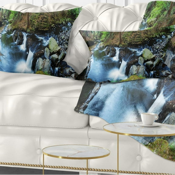 Designart Creek with Hiking Trail Panorama - Landscape Photography Throw Pillow - 12x20