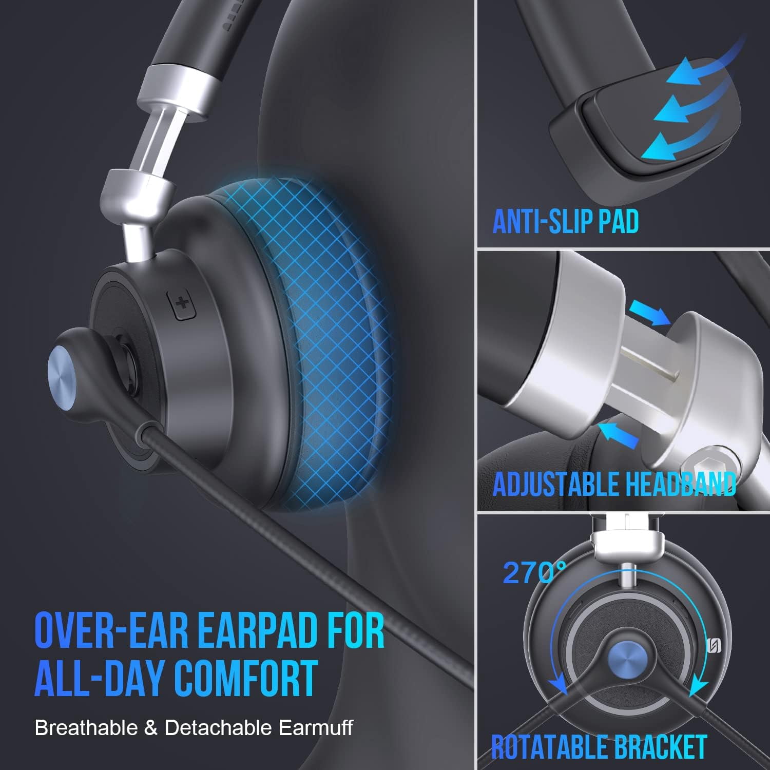 Car and Driver Trucker Bluetooth Headset, Wireless Headset Noise Canceling Headphones with Microphone, Home Office, Zoom, Call Center, Clear Highway | Siri, Alexa, Google Compatible
