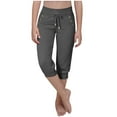 thumbnail image 2 of Mwjwdo Capri Pants for Girls High Waisted Drawstring Joggers Stretch Lightweight Casual Hiking Pant Capri with Pockets Dark Gray 7 Years, 2 of 7