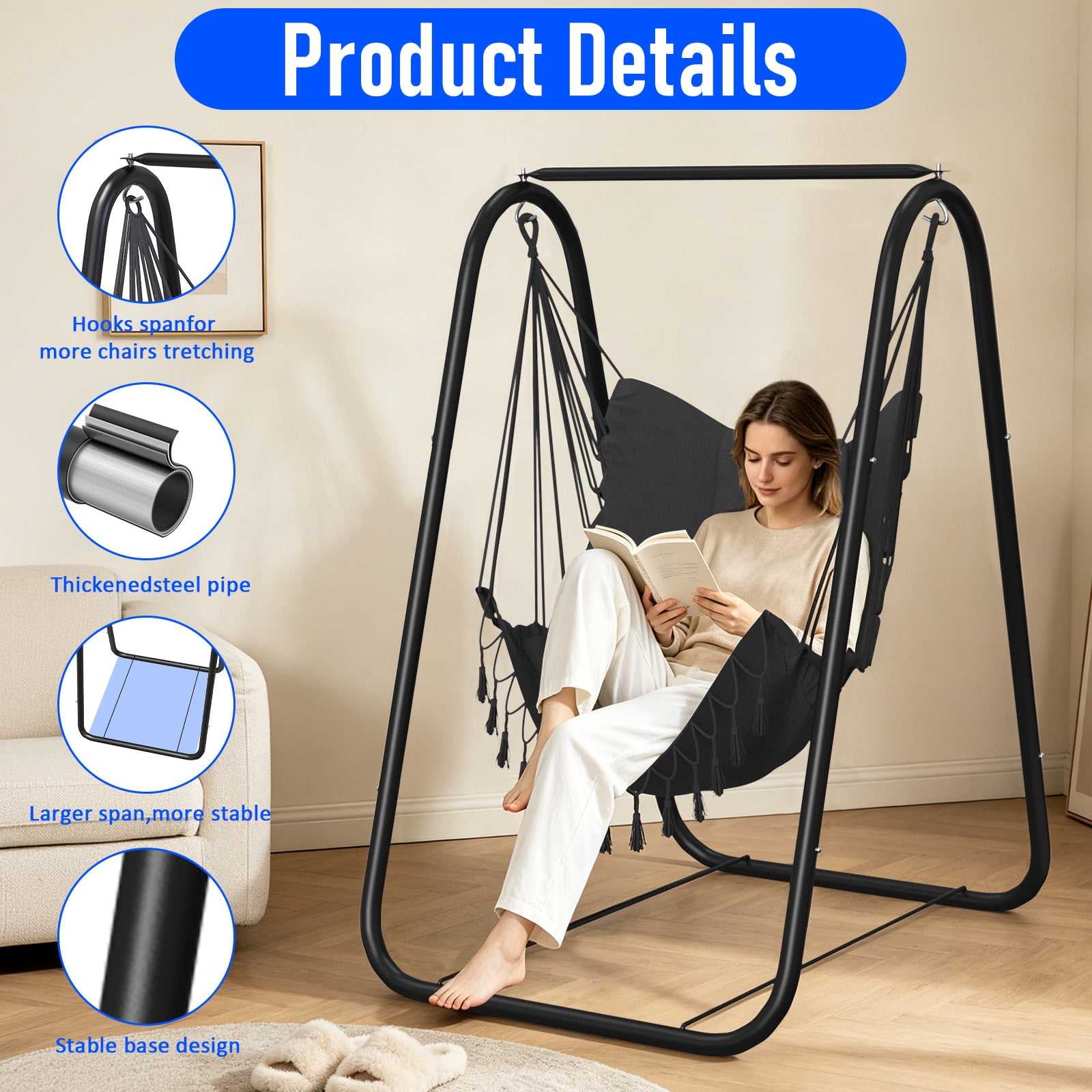G TALECO GEAR Hammock with Stand, Heavy-Duty Foldable Camping Hammock Swing Chair for Indoor & Outdoor Backyard Use, 500lbs, Gray