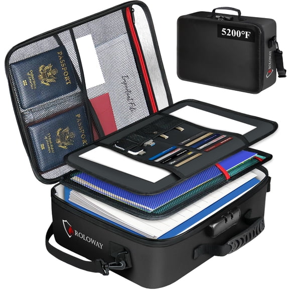 ROLOWAY 5200°F Fireproof Document Bag with Lock (17 x 12.3 x 5.3 inch), Upgraded Heat Insulated Fireproof Document Safe, Fireproof Bag for Document Orga