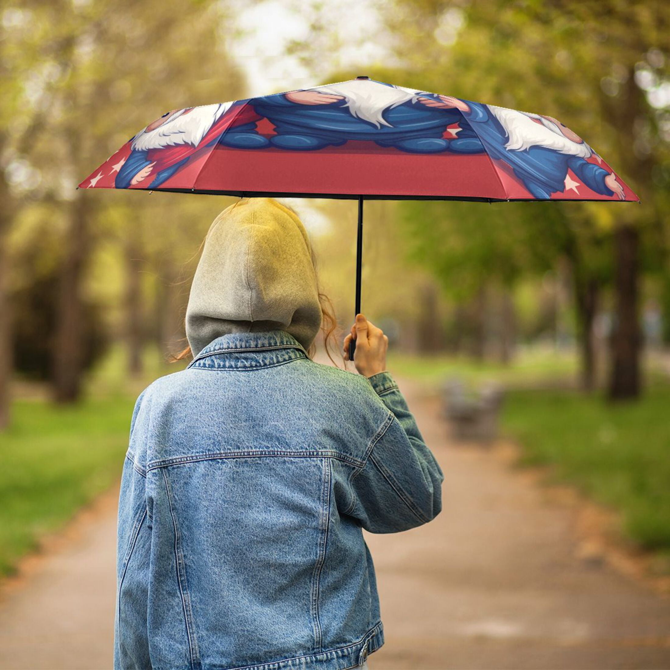 Dwarf with American Flag Hat Compact Sun Umbrella Windproof Travel Umbrellas for Rain Strong Portable UV Protection