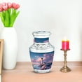 thumbnail image 7 of JAGASY Lighthouse Small Urn for Sister - Blue Urn for Ashes Adult Male - Ocean Pink Clouds Birds Decorative Urns for Human Ashes Keepsake - Flowers Cremation Urns for Brother - (3 Inch), 7 of 7